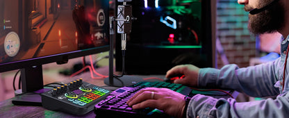 Gaming Audio Mixer,Streaming Mixer with Audio Interface BT Sound Board Voice Changer Sound Card,for PC Phone Live Streaming