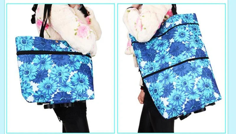 Portable Folding Reusable Shopping Bags Small Pull Cart Buy Shopping Trolley Bag With Wheels Fruit Vegetables Bag Food Organizer