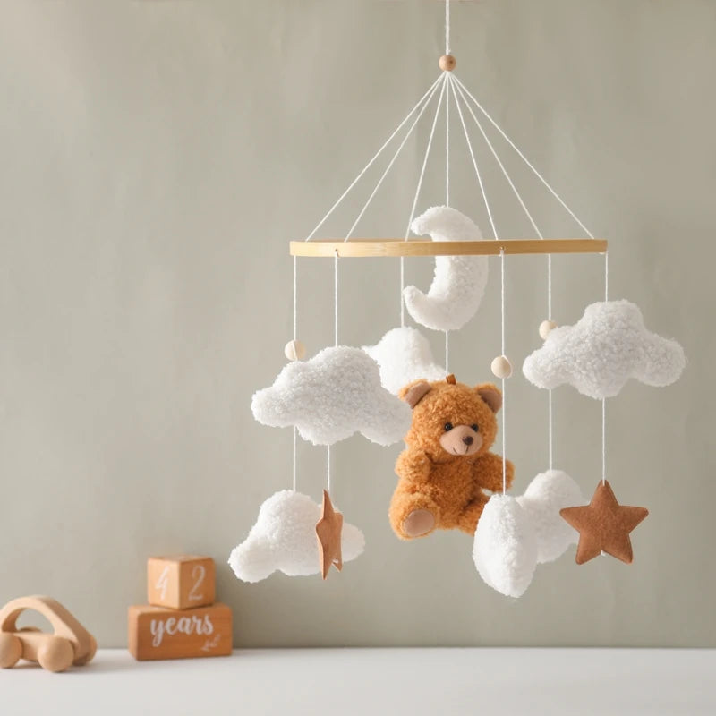 Baby Crib Mobile Rattle Toy 0-12Months Infant Soft Felt Teddy Velvet Pink Bear Bed Bell Hanging Toy Holder Bracket Crib Girl Toy