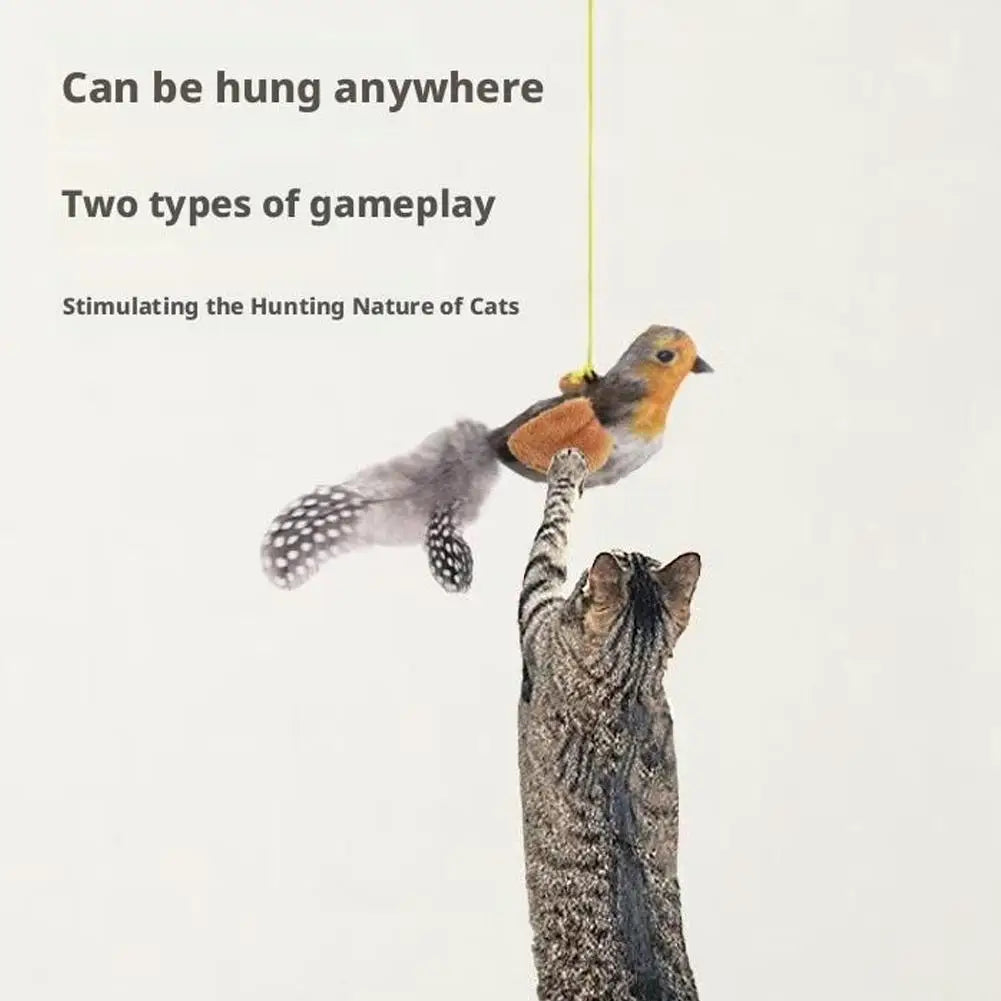 Interactive Cat Toys Hanging Squeaky Simulation Bird Plush Cats Pets Teasing Toys With Feather Catnip Kitten Chirping Bird Toy