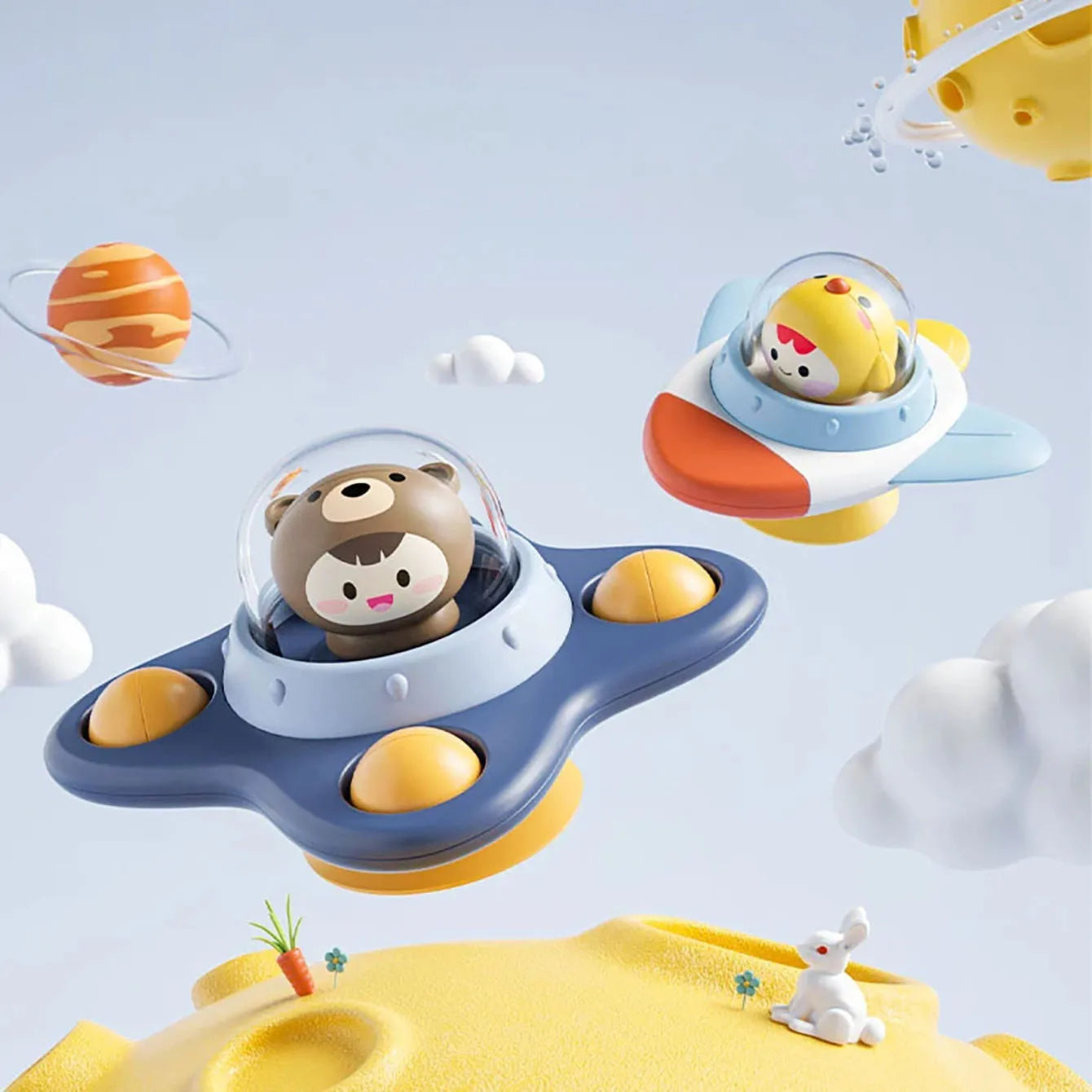 Baby Soothe Toy Cartoon Airplane Soothe Baby Artifact Baby Bath Fun Sucker Spinner Early Education Table Games