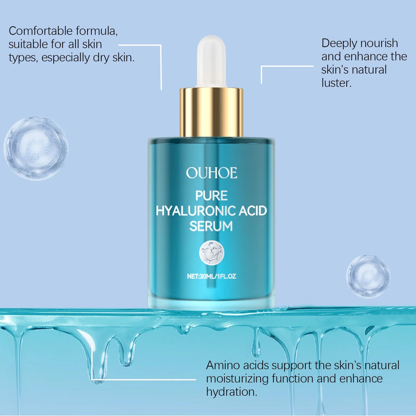 Hyaluronic Acid Serum Shrink Pores Fade Fine Lines Remove Dark Spot Improve Dry Moisturizing Lightening Repairing Facial Essence