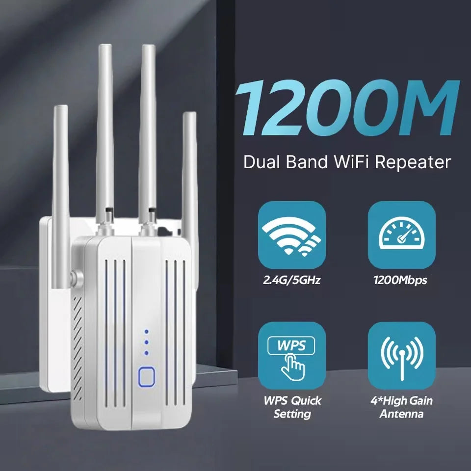 WiFi Repeater 1200Mbps Extender Dual Band Wifi Signal 2.4G 5GHz Wi-Fi Amplifier Router Long Range Booster High-Speed Bands