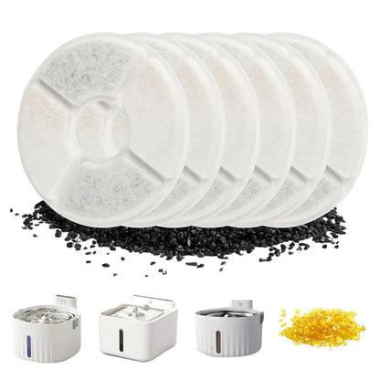 6pk Cat Fountain Filters - Round Activated Carbon & Resin Replacement for Pet Water Dispensers