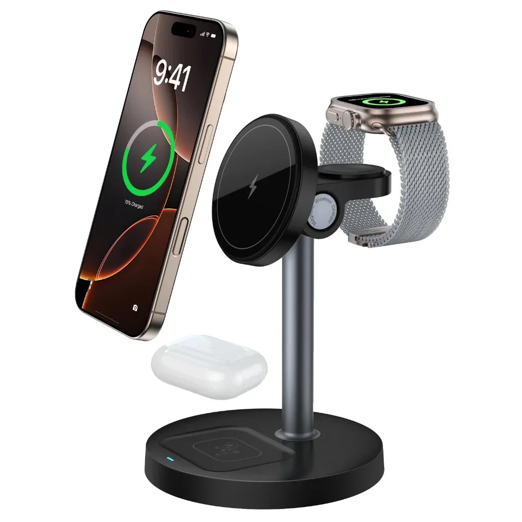15W 3-in-1 Magnetic Wireless Charging Station For Magsafe iPhone 16 15 14 13 12 iWatch 10-2 SE AirPods Pro 4 Travel Fast Charger