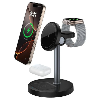 15W 3-in-1 Magnetic Wireless Charging Station For Magsafe iPhone 16 15 14 13 12 iWatch 10-2 SE AirPods Pro 4 Travel Fast Charger