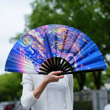 33cm Large Folding Hand Rave Fan Chinease/Japanese Gifts Fan Dance Music Colorful Fan Festival Fan Gradient Reflective Fold