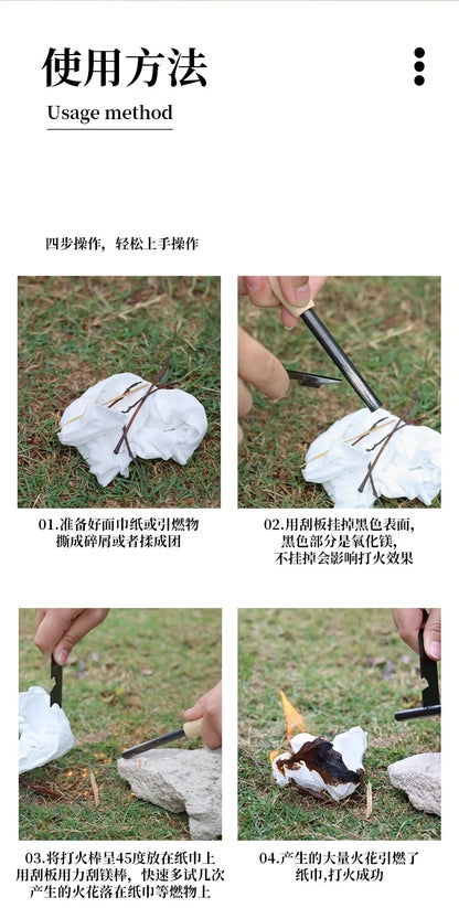 Outdoor flint camping equipment, wilderness survival tools, firearms, round wooden handles, torches, cigarette accessories tool