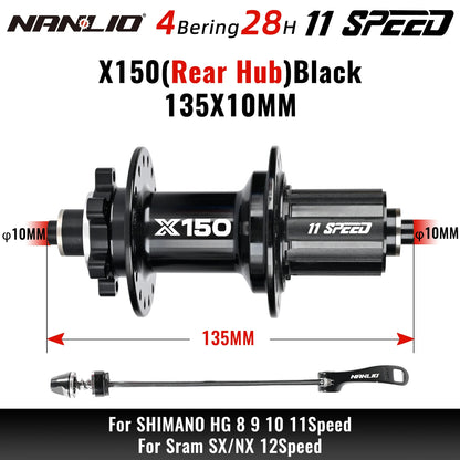 Bicycle hubs Nanlio X150 Mountain Bike Hubs 6 Pawls 150 Engagement Rear Hub HG MS XD 8-12 Speed 28 32 36 Holes Noisy wheel Hubs