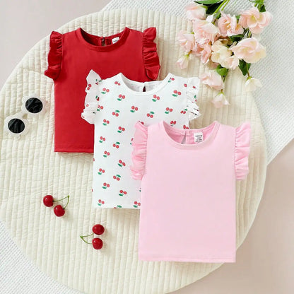 3pcs Newborn Baby T-shirts For Girls Short Sleeves Ruffle Top Soft Casual Summer Toddler Clothes Children Knitted Top Clothing