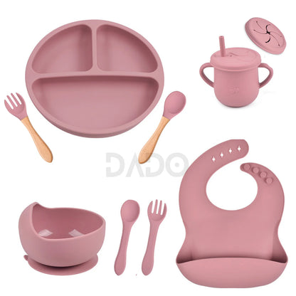 Customized Baby Silicone Feeding Set with Suction Cup Personalized Name Dish Divided Plate Bowl Spoon Cute Kid Eating Tableware