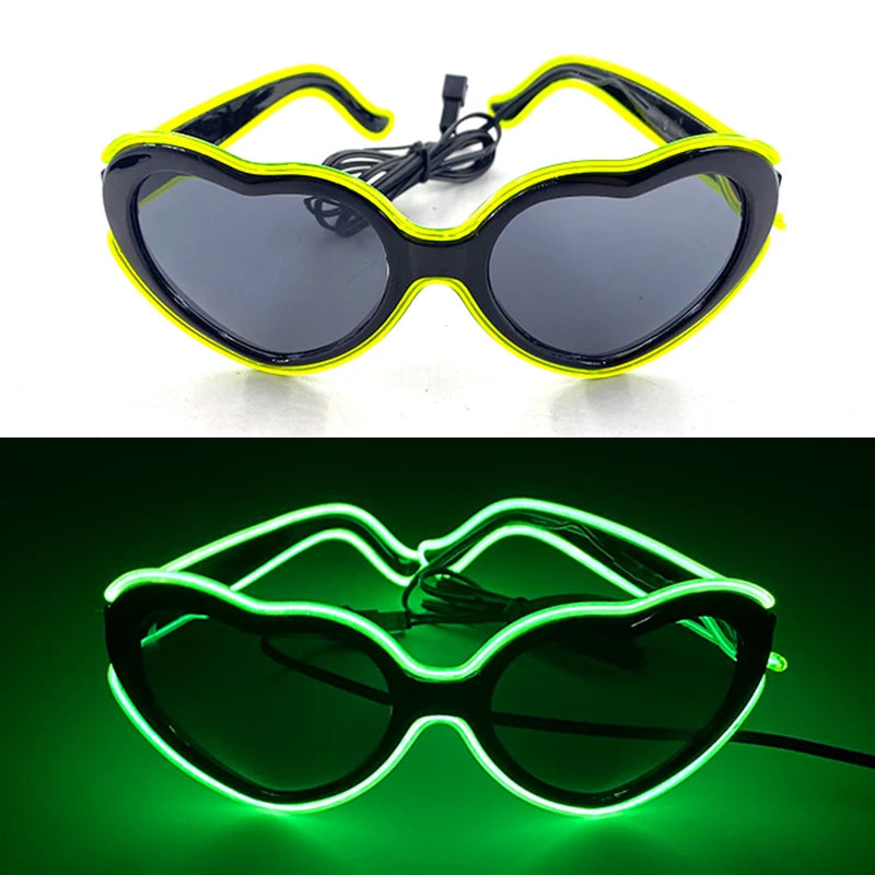 Light Up LED Glasses 5 Colors Heart Shape Glow Glasses Glow in The Dark Party Supplies Neon Party Favors for Kids Adults