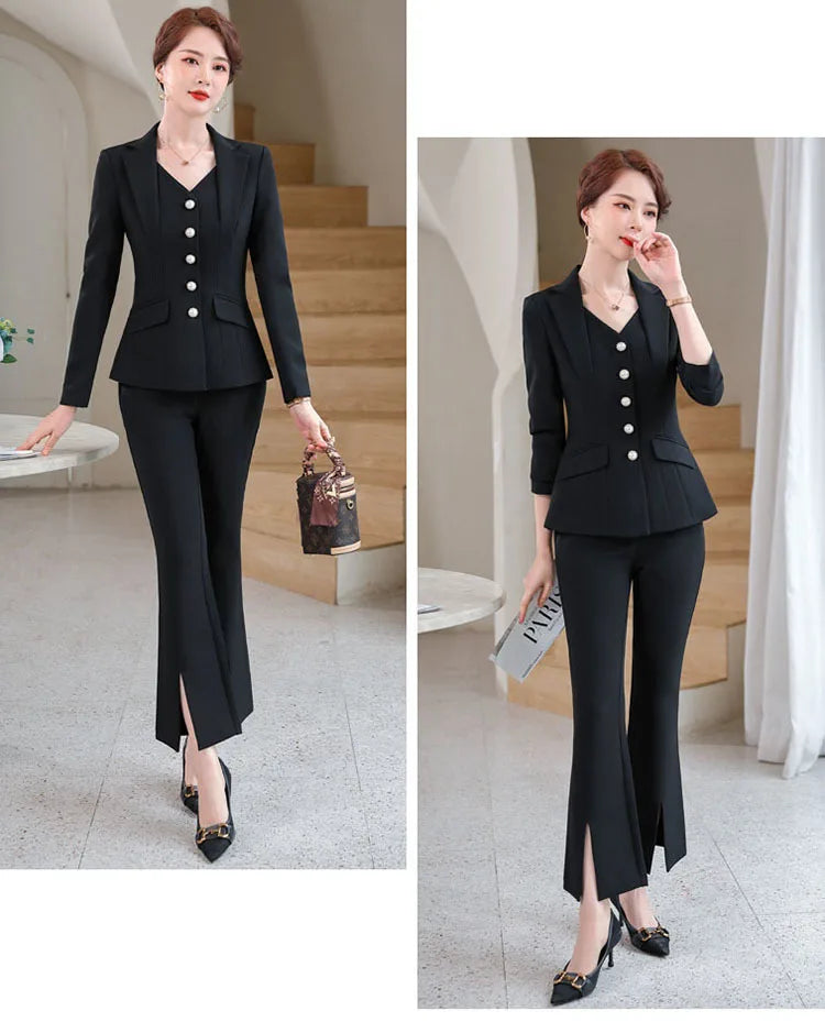 Office Formal Uniform Designs Women Business Suits Pant Suits With Pants Jacket Coat Professional Business Work Wear Blazers Set