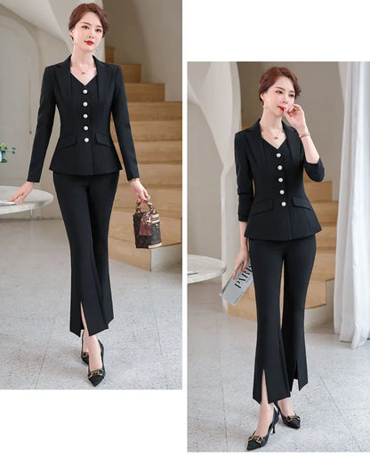 Office Formal Uniform Designs Women Business Suits Pant Suits With Pants Jacket Coat Professional Business Work Wear Blazers Set