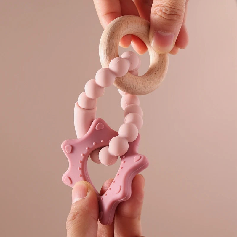 Baby Silicone Teethers Rattle Toys Newborn Chew Food Grade Teethers Training Bed Toy Baby Silicone Soothing Toy Accessories Gift