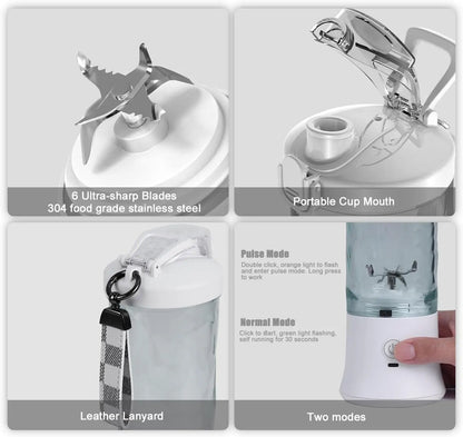 Portable Blender for Smoothies Shakes Juice Personal Small Mini Glass Mixer USB Rechargeable Electric Handheld Watter Bottle