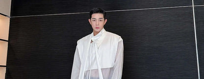 LUZHEN Stylish Personality Ribbon Decorate Translucent Long Sleeve Shirts Men's Elegant 2025 New Stylish Fake Two Piece LZ2413