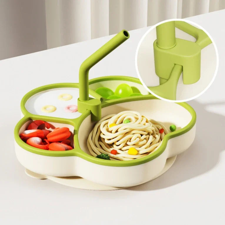 Baby Silicone Dining Plate with Baby Feeding Toddler Training Tableware Straw Cute Cat Claw Child Dishes Kids Plate Dishes Bowl