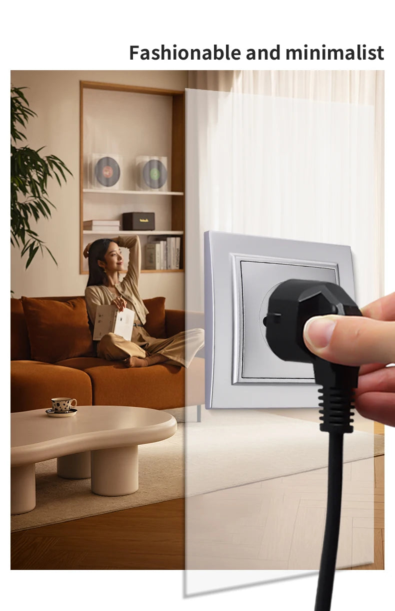 Silvery Electrical Outlets Power Sockets 250V EU Standard Wall Embedded Flame Retardant AC Not Ground Plugs Socket Paint Plastic