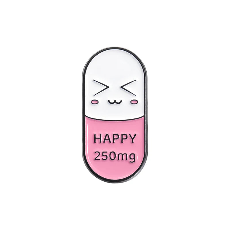 Happy Capsule Pill Enamel Pin Vitamin Sea Pharmacy School Survivor Pharmacist Brooch Badge Jewelry Gift For Medical Student