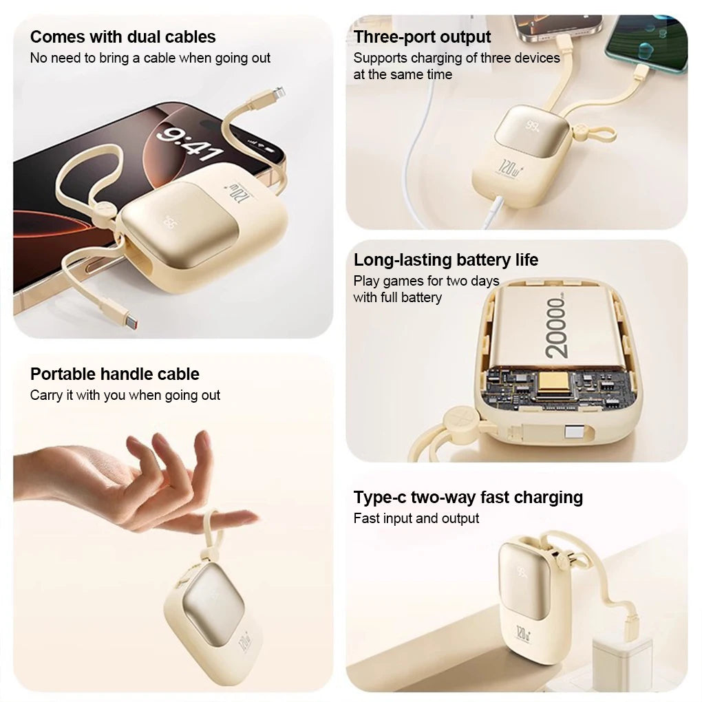 120W super fast charging power bank with cable 10000mAh large capacity portable mobile power Mini supply gift