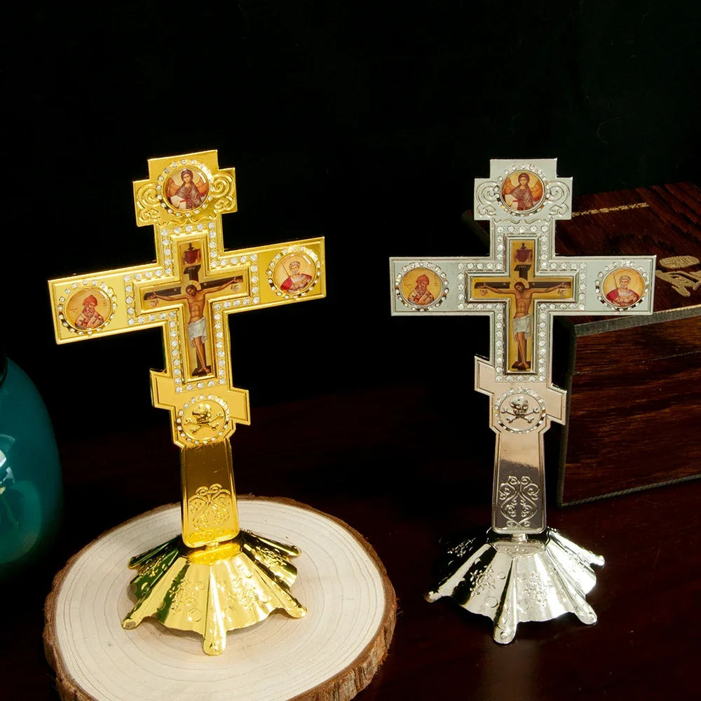 Church Orthodox Cross Gold Silver Plated With Stand Church Home Decoration Religious Gift Religion Gift Religion Ritual Item