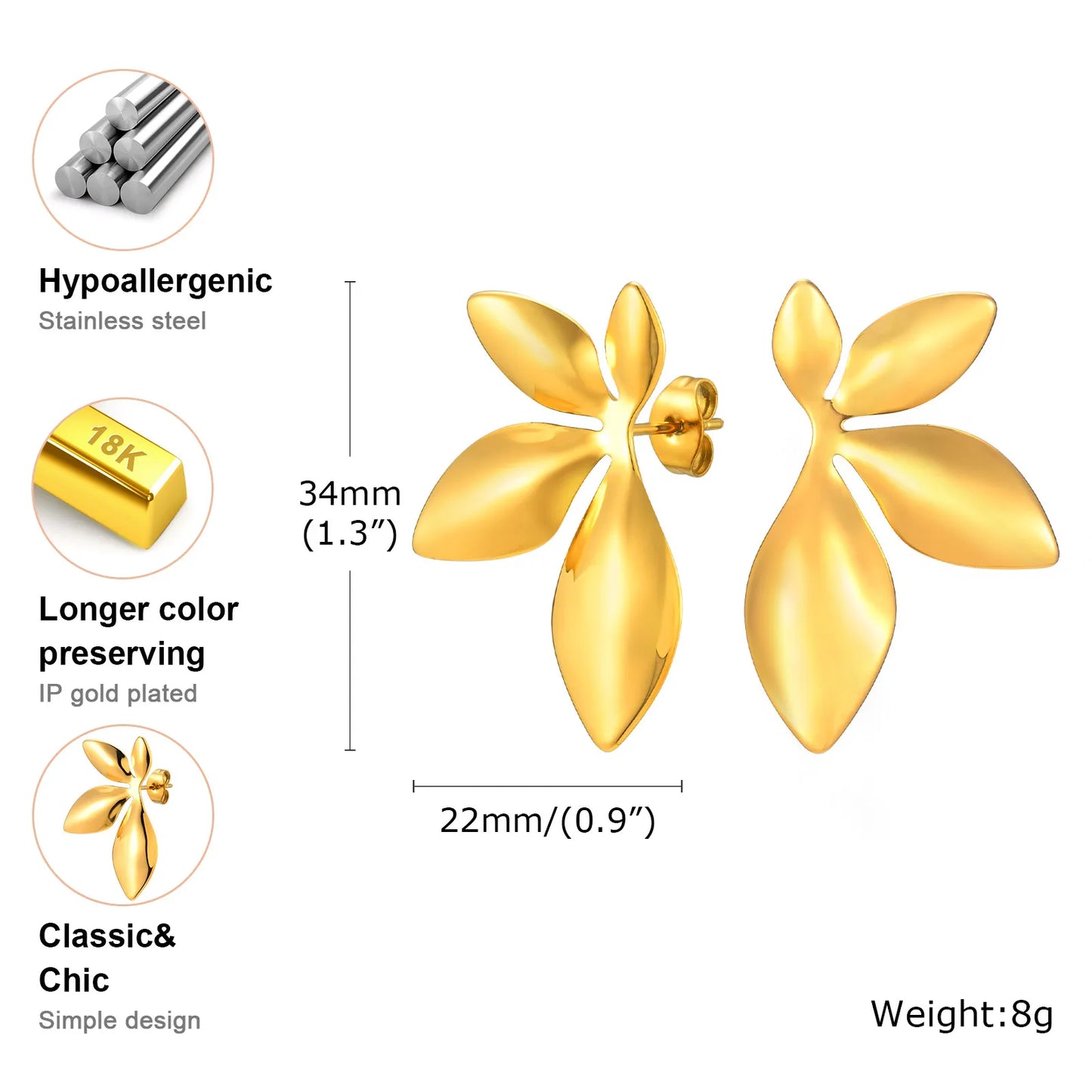 2024 Stainless Steel Earrings Exquisite Leaf Fashion Stud Earrings Classic Exaggerated Ear Ring For Women Jewelry Party Gifts