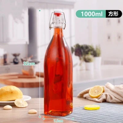 Enzyme Bottle,Bartender Tool,Fresh Lemon Lime Kitchen Oil Bottle,Jars With Lid Seal Buckle Plastic Storage Container Glass
