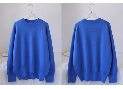 Light Blue Oversized Sweaters For Women 2024 Trend White Loose Sweater Casual Autumn Winter Warm Thick Knit Sweater Women Jumper