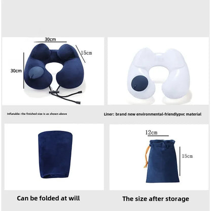 U-shaped Inflatable Travel Pillows Portable Air Pillow Neck Support Cushion Comfortable Sleeping Pillow Press To Inflate Pillow