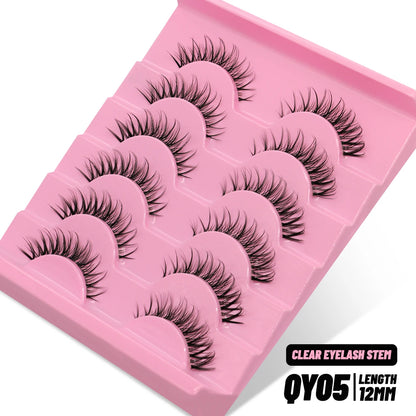 GROINNEYA Lashes 5/7 Pairs Wispy Mink Lashes Invisible Band Eyeashes Look Like Extensions Strip Lashes Natural Look Soft Fluffy