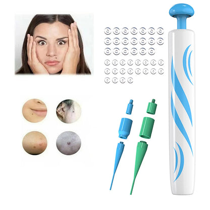 2-IN-1 Auto Skin Tag Removal Tool Kit Painless Skin Label Mole Acne Wart Removal Pen with Cleansing Swabs Facial Skin Care Tool