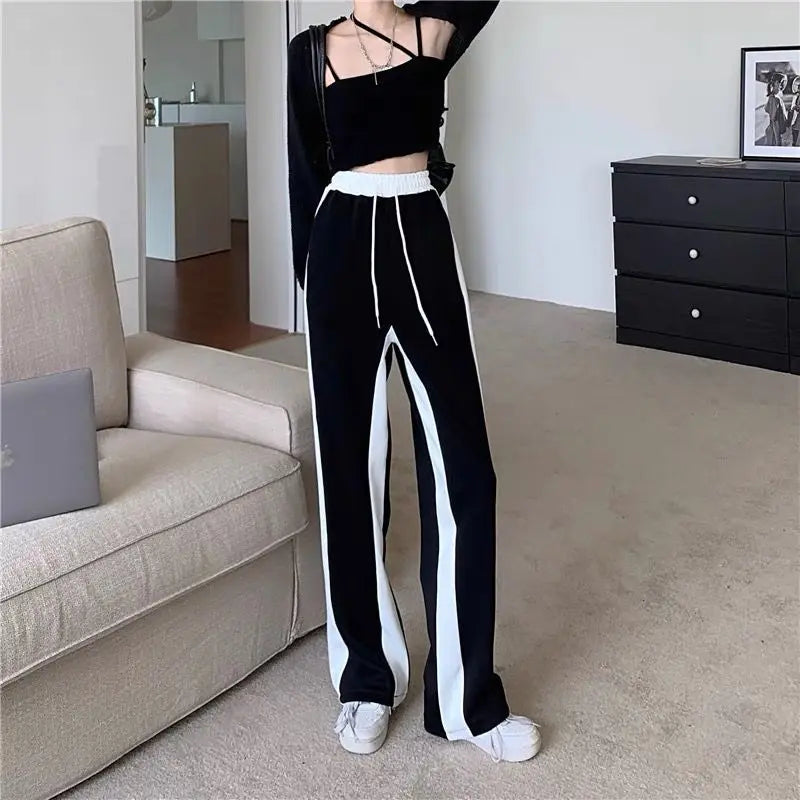 Wide Leg Palazzo Trousers for Women Black White Patchwork Baggy Summer Women's Straight Pants 2024 Korean Style Fashion Loose