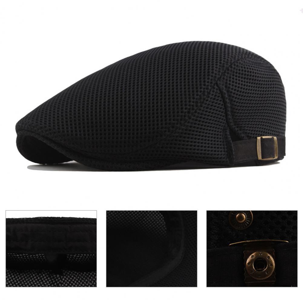 Hollow Breathable Mesh Men Beret Hat Adjustable Buckle Summer Autumn Sunscreen Men Cap Sport
