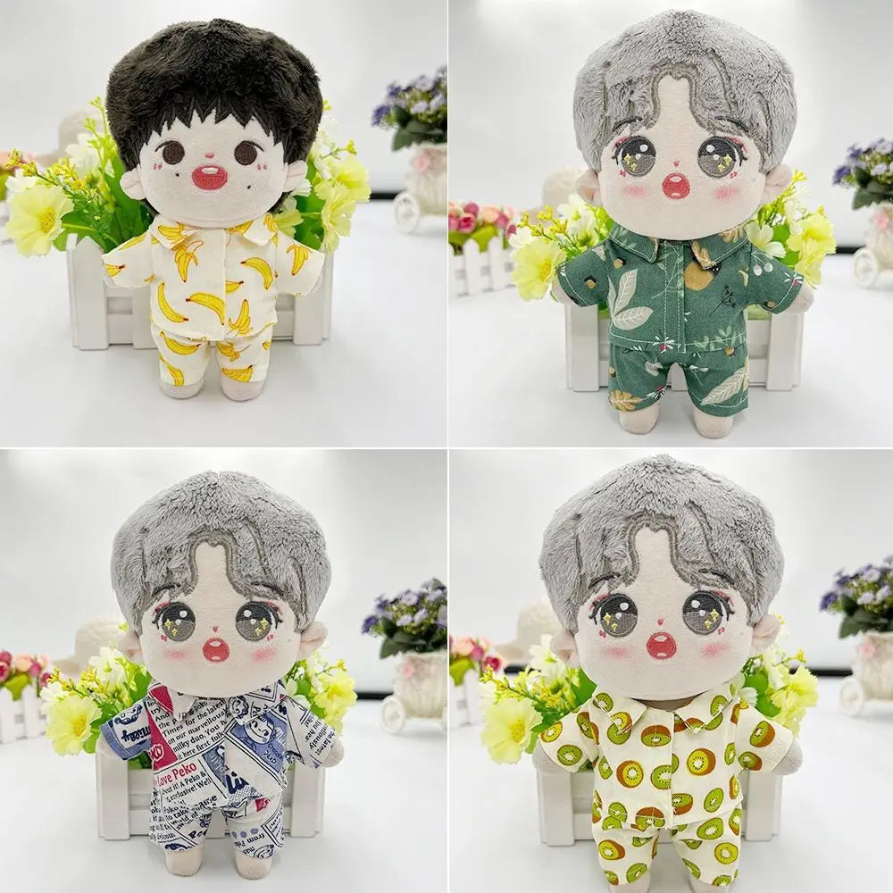 20CM Plush Doll Clothes Suit Fruit Animals Printing Lapel Shirt Pants Casual Wears Cotton Stuffed Toys Idol Dolls Accessories