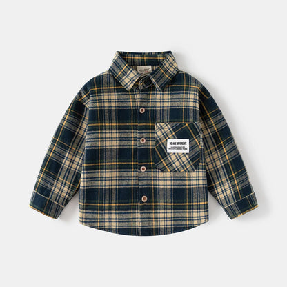 New Children's Clothes 2025 Kids Shirts With Collar Boys' Cotton Long Sleeved Baby Clothing Casual Top Plaid Blouse for Boy 2-7Y