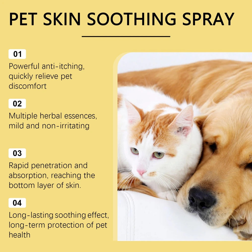 50ml Pet Skin Care Spray Relieve Discomfort for Dogs Cat Flea Lice Control Alleviate Skin Scratching Licking Pet Wound Spray