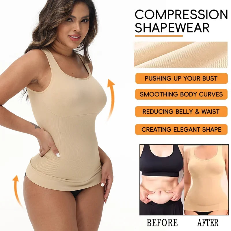 Shapewear for Women Seamless Camisole Compression Vest Tummy Control Body Shaper Waist Trainer Underwear Square Neck Tank Top