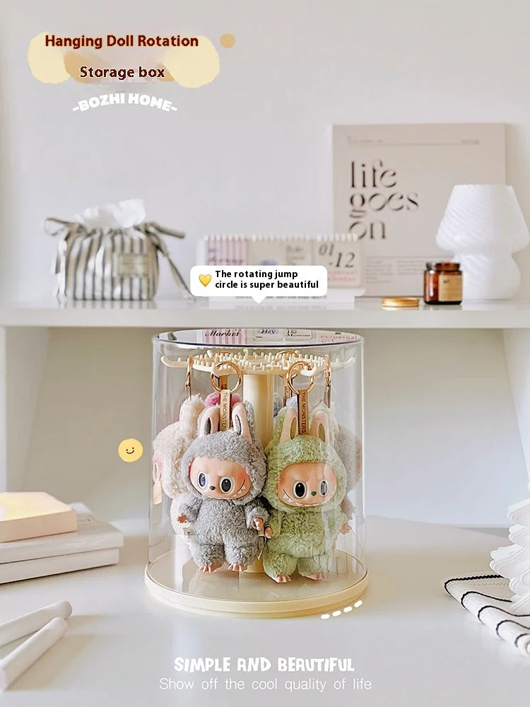 Labubu Pendant Display Box Rotating Transparent Labubu Doll Handmade Blind Box Storage Display Stand Decorative Ornament Gifts
