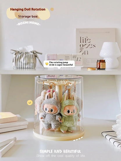 Labubu Pendant Display Box Rotating Transparent Labubu Doll Handmade Blind Box Storage Display Stand Decorative Ornament Gifts
