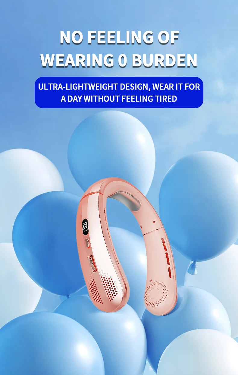 2025 Mini Neck Fan Hanging Neck Fan Portable Leaveless Air Conditioner Digital Display Air Conditioner Charging Neck Fan