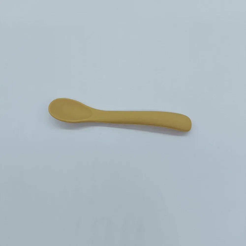 Silicone Baby Learn To Eat Spoon Small Curved Spoon Soft Rubber Feeding Silicone Cutlery Baby Training Spoon