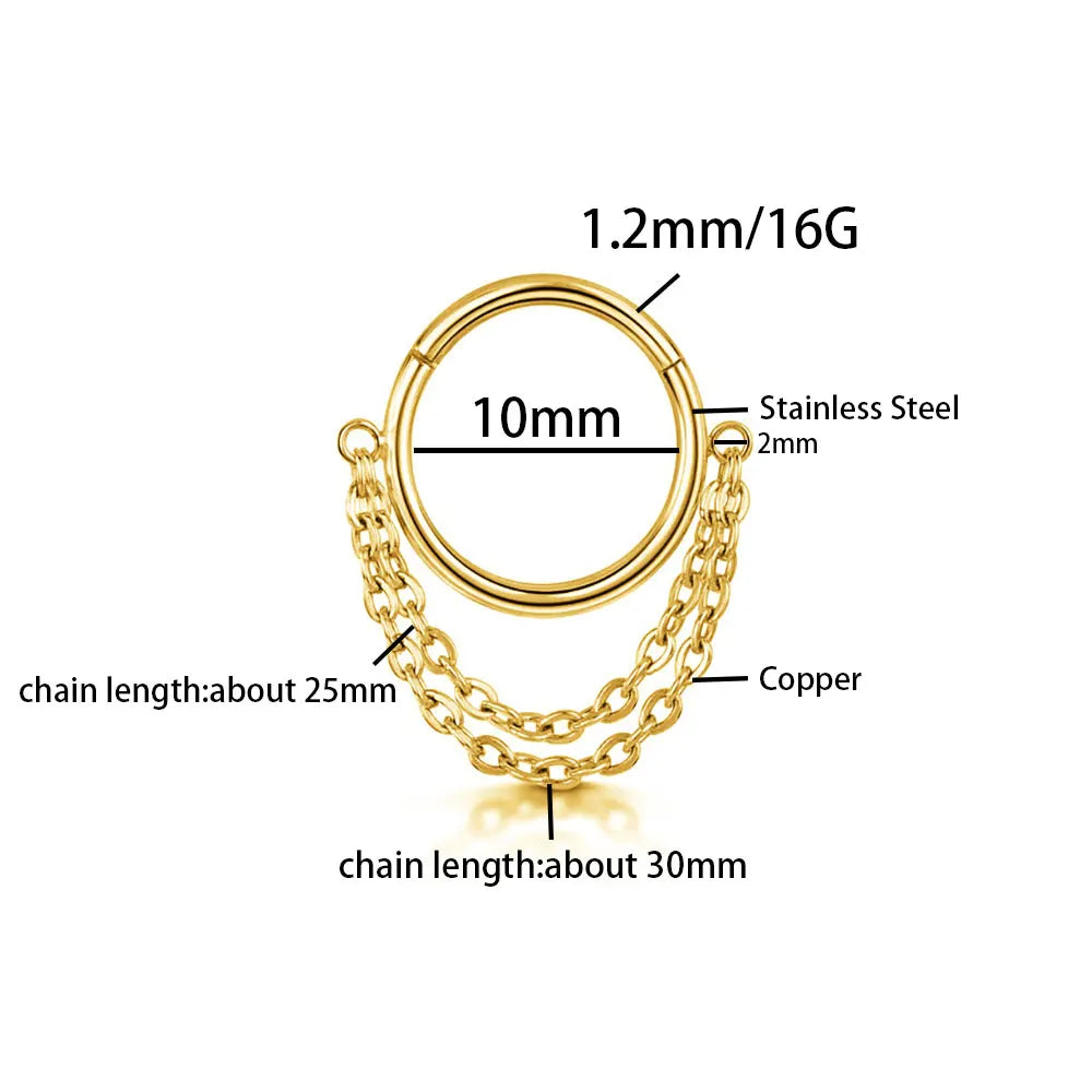 16G Stainless Steel Chain Conch Ear Piercing Hinged Clicker Segment Septum Ear Ring Cartilage Sleeper Earring Helix Piercing