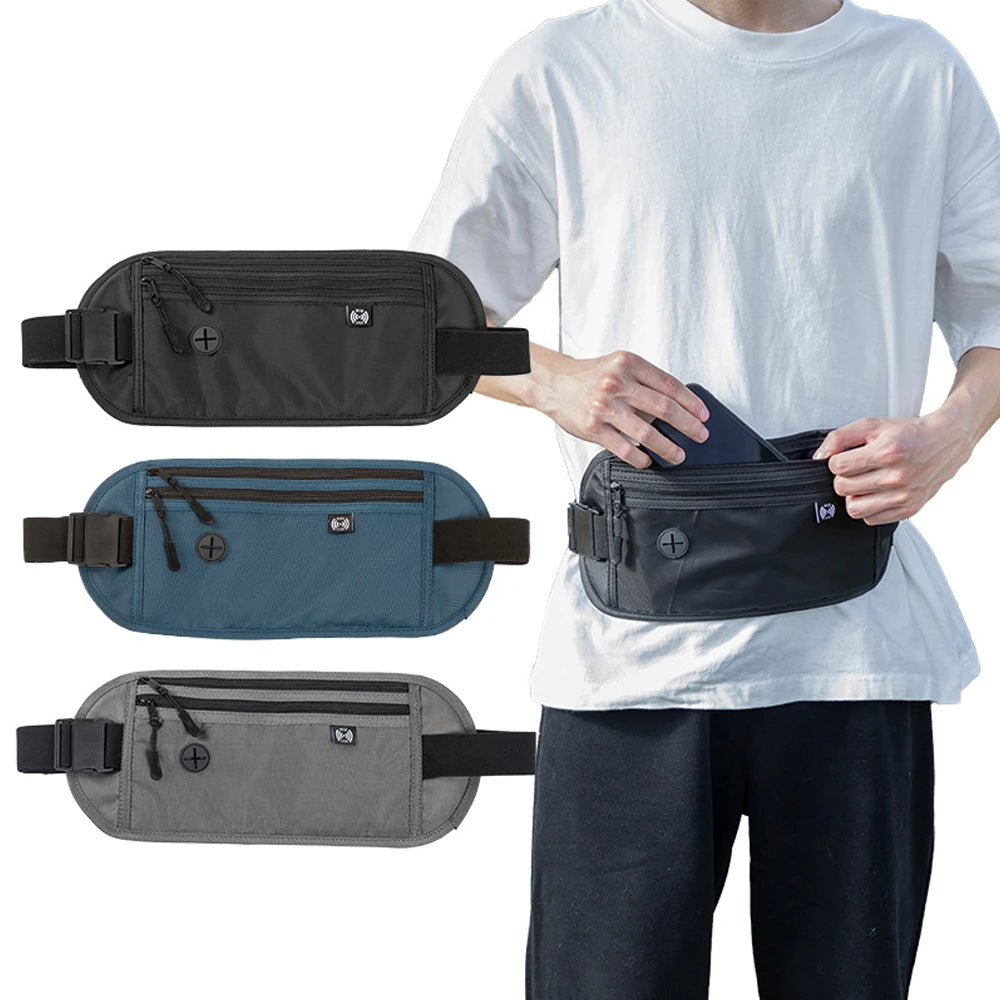 RFID Blocking Money Belt for Travel -Hidden Anti-Theft Passport Wallet & Slim Fanny Pack - Secure Waist Pouch for Cash, Cards