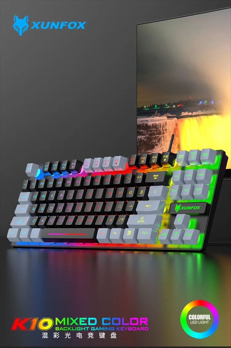 Keyboard 87 Keys 80% Layout Spanish Russian Korean Arabic Gaming Keyboard USB Wired RGB Light Float Keycap Ergonomics Design K10