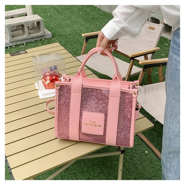 Women's Tote Bag Sequin Shoulder Bag PU Leather Large Capacity Luxury Designer The Tote Bag For Women Crossbody Bags 2024 New