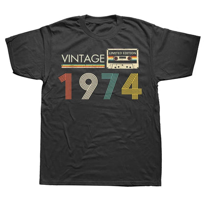 Vintage 1974 Limited Edition Cassette T Shirt Harajuku 50th 50 Years Old Birthday Party Retro Tshirt mens Clothes