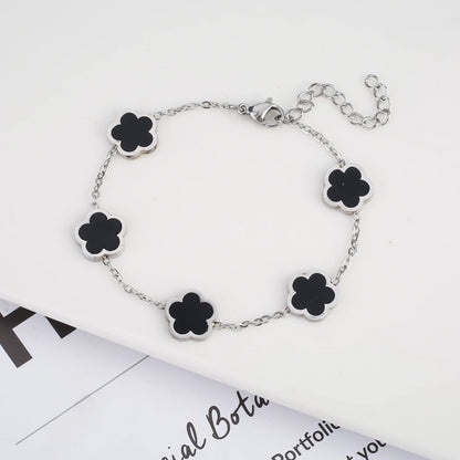 Silver Color New Design Plant Five Leaf Flower Bracelet Single sided Plum Blossom Stainless Steel Jewelry Women's Clover