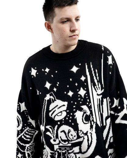 Oversized Sweaters Men Women Harajuku Anime Girl Graffiti Vintage Knitted Sweater lo-fi Winter Unisex Cotton Pullover Streetwear