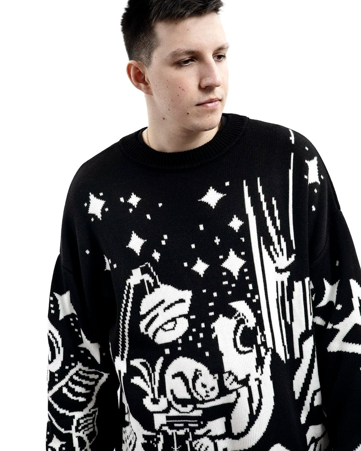 Oversized Sweaters Men Women Harajuku Anime Girl Graffiti Vintage Knitted Sweater lo-fi Winter Unisex Cotton Pullover Streetwear